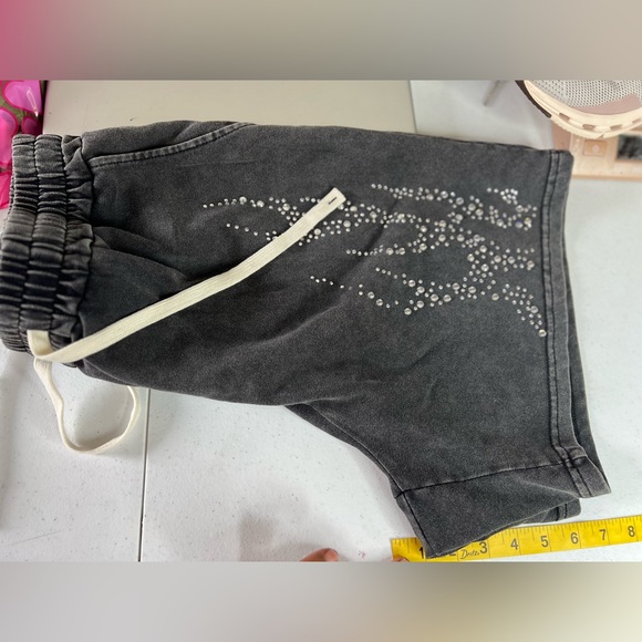 Rowme Men’s Pull On Grunge Goth Band Flame Rhinestone Lightweight Shorts X-Large - Picture 8 of 8